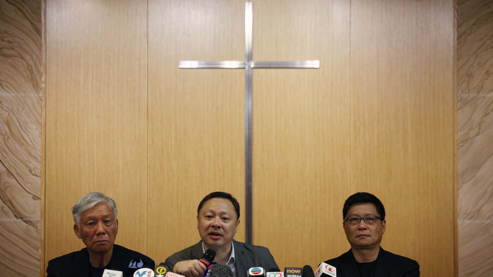 Occupy Central founders at a press conference in a church in June.