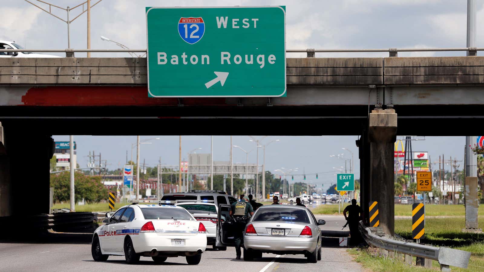 A local highway blocked near the site of the active shooting.