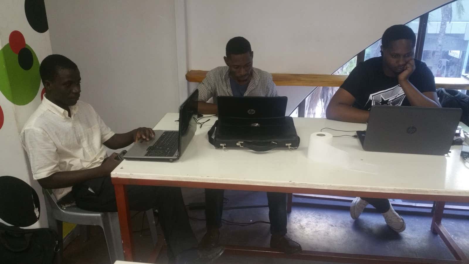 Innovators at the B2C tech hub in Harare, Zimbabwe.