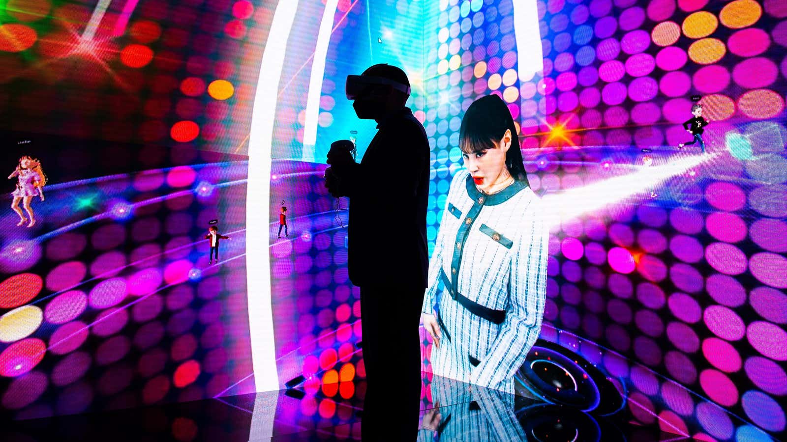 A user in a Meta Quest 2 headset uses an immersive experience at the Mobile World Congress event in Barcelona, Spain in Feb. 2022. 