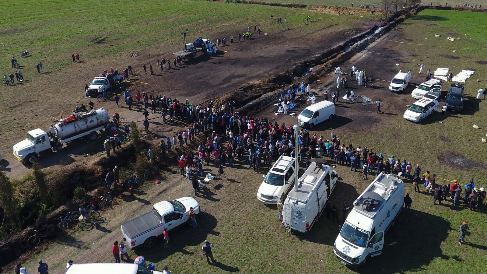 The site of the oil pipeline explosion in Tlahuelilpan, Mexico.