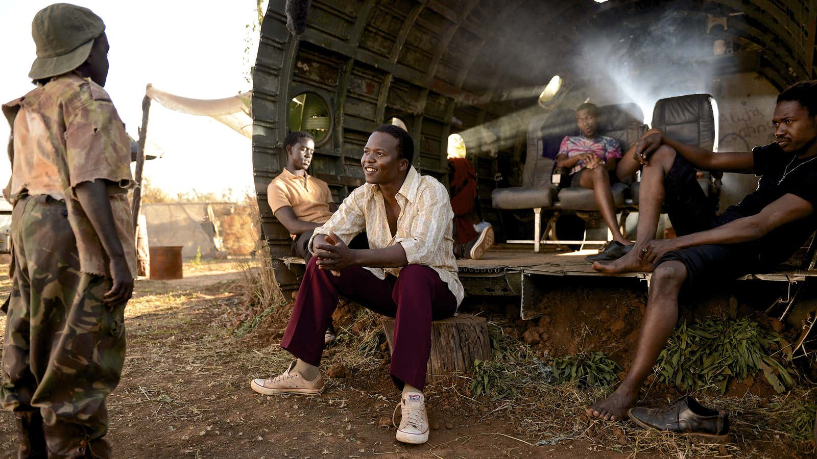 Actor Thabo Rametsi, center, who portrays Solomon Mahlangu, is pictured in a scene from ‘Kalushi.’