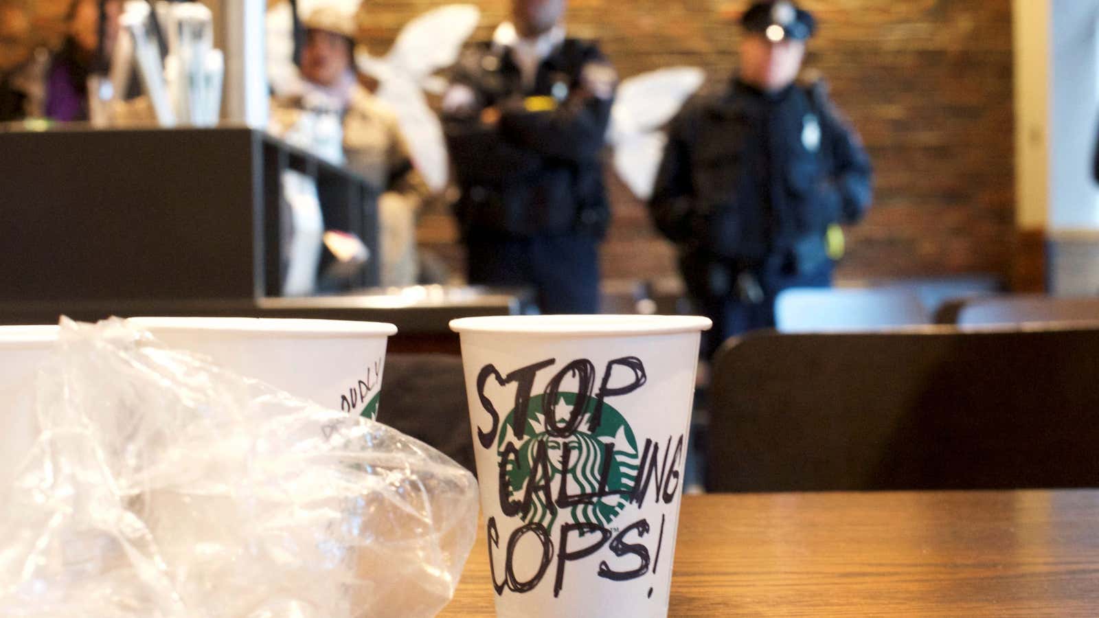 The scene at the Philadelphia Starbucks.