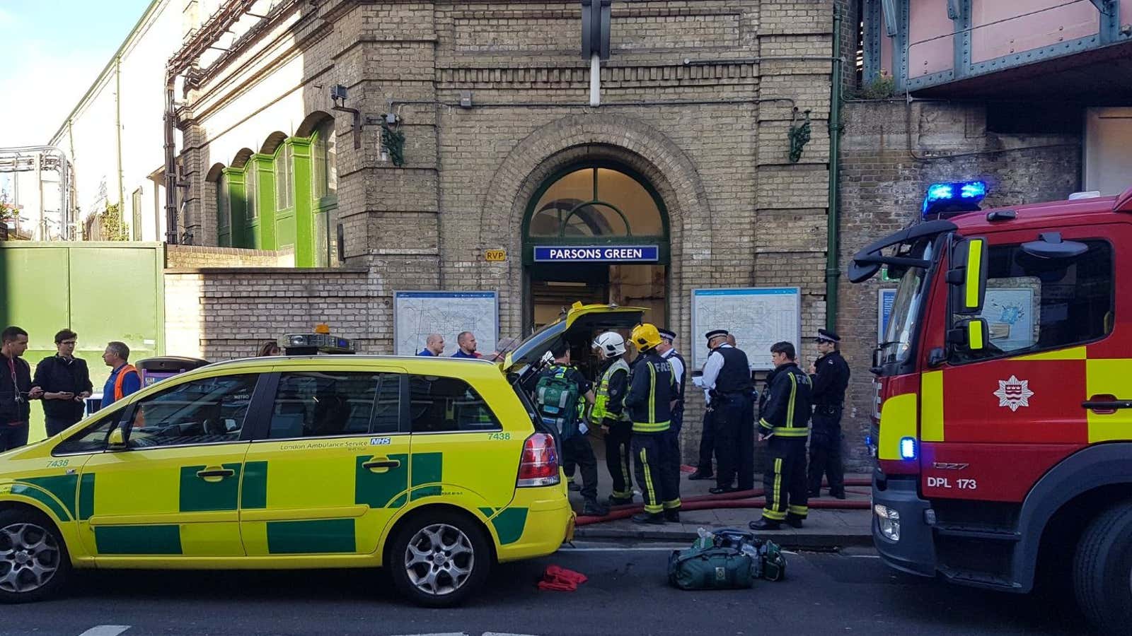 Emergency services at Parsons Green station in London.