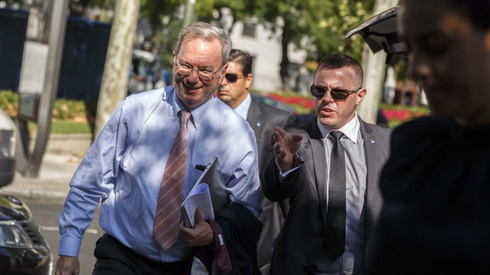 Eric Schmidt arrives at a panel to discuss the right to be forgotten in Madrid.