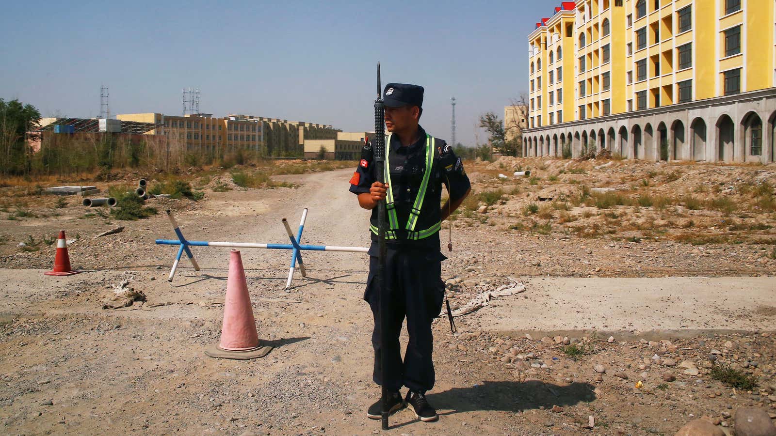 Standing guard near a vocational education center.