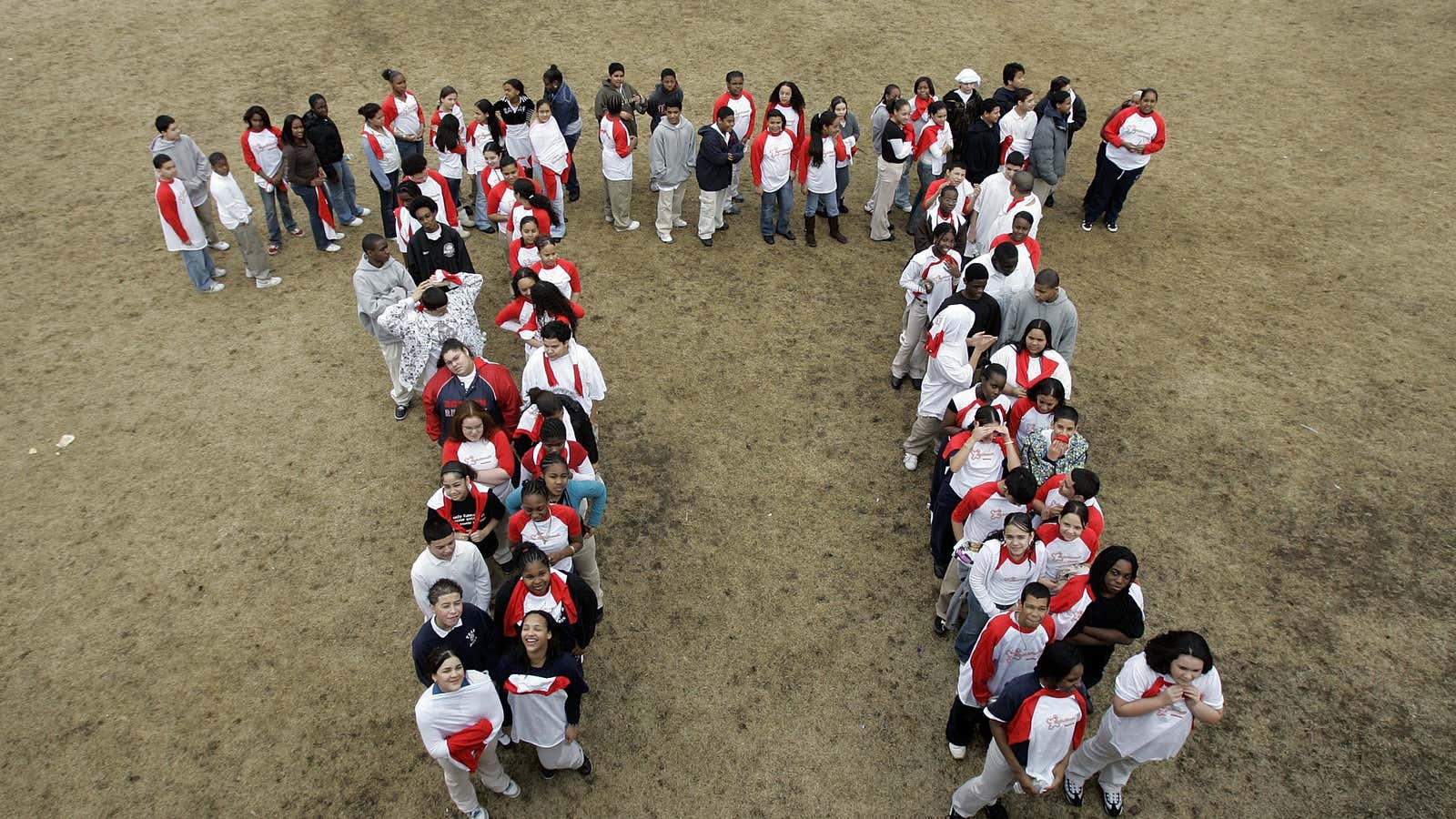 Students make a human Pi symbol in Boston in 2007.