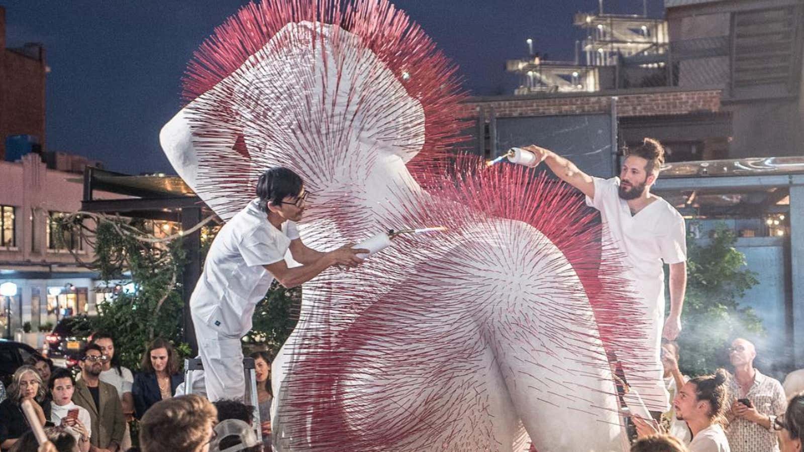 A monument to the courage of breast cancer survivors rises in New York