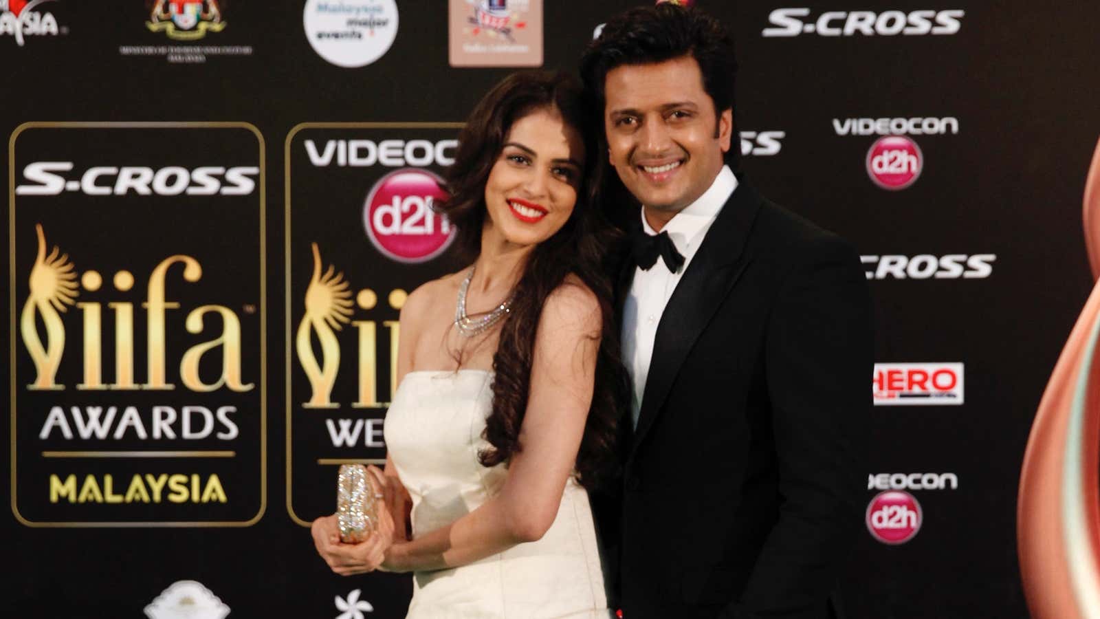 Actress Genelia D’souza with husband Ritesh Deshmukh at the International Indian Film Academy awards in Kuala Lumpur in June 2015.