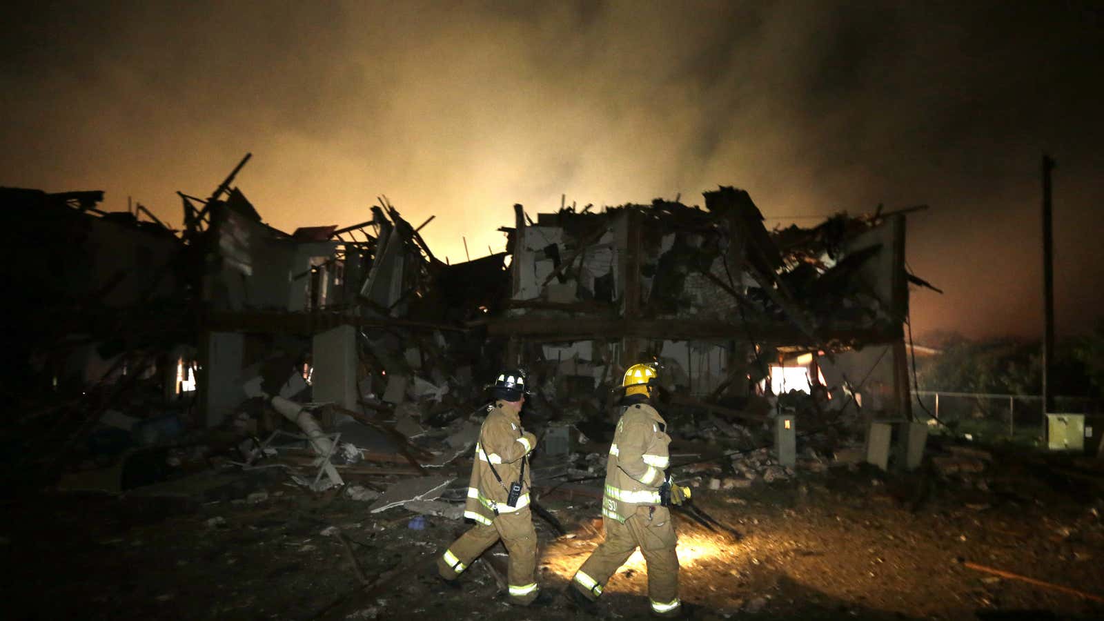 The remnants of a nearby apartment building after the blast.