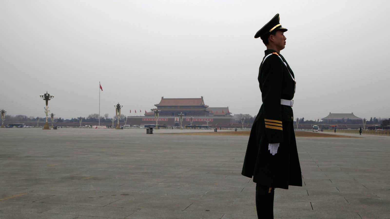 Tiananmen Square, decades after the 1989 protests in which Miao Deshun was arrested.