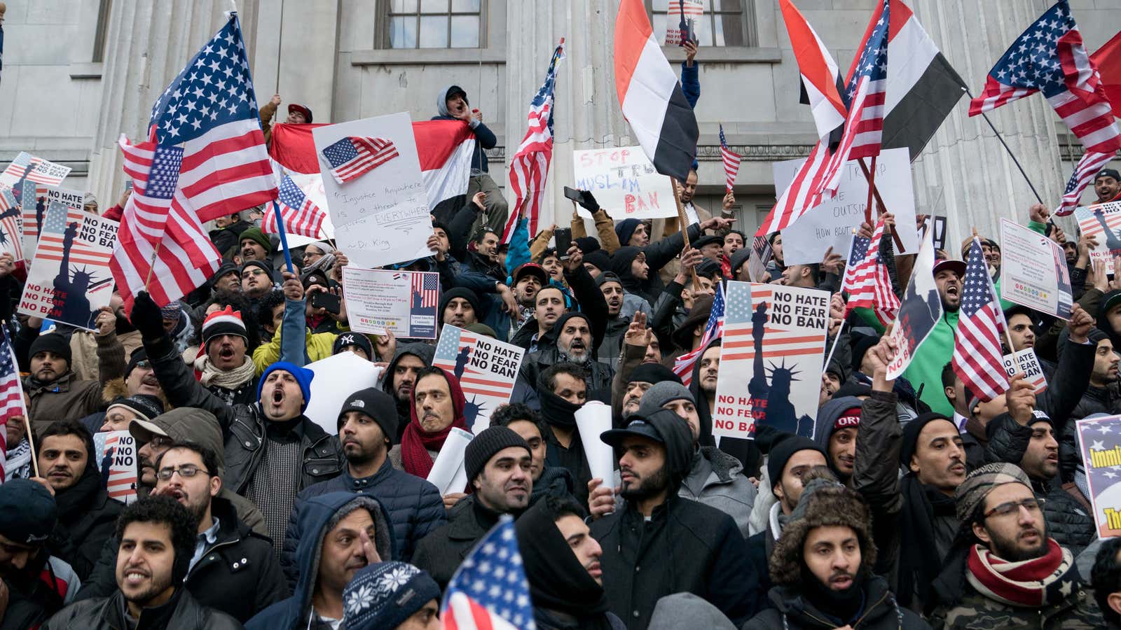 Yemeni-Americans and their supporters gathered in Brooklyn to protest President Trump’s immigration ban.