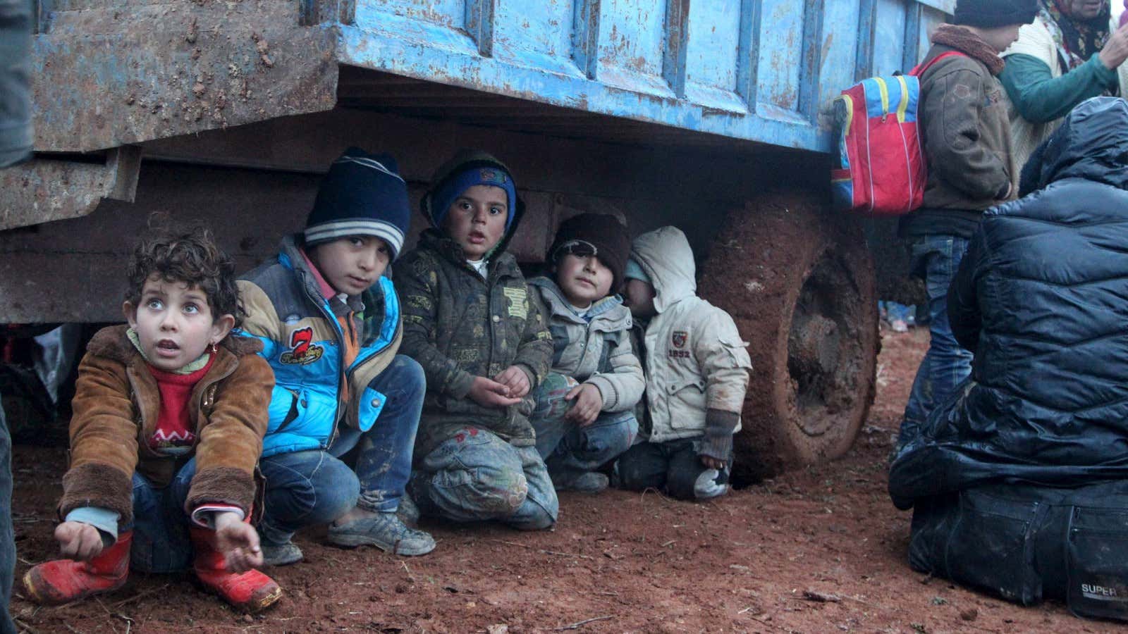 Syrian children who fled from an ISIL-controlled area near the Turkish border.