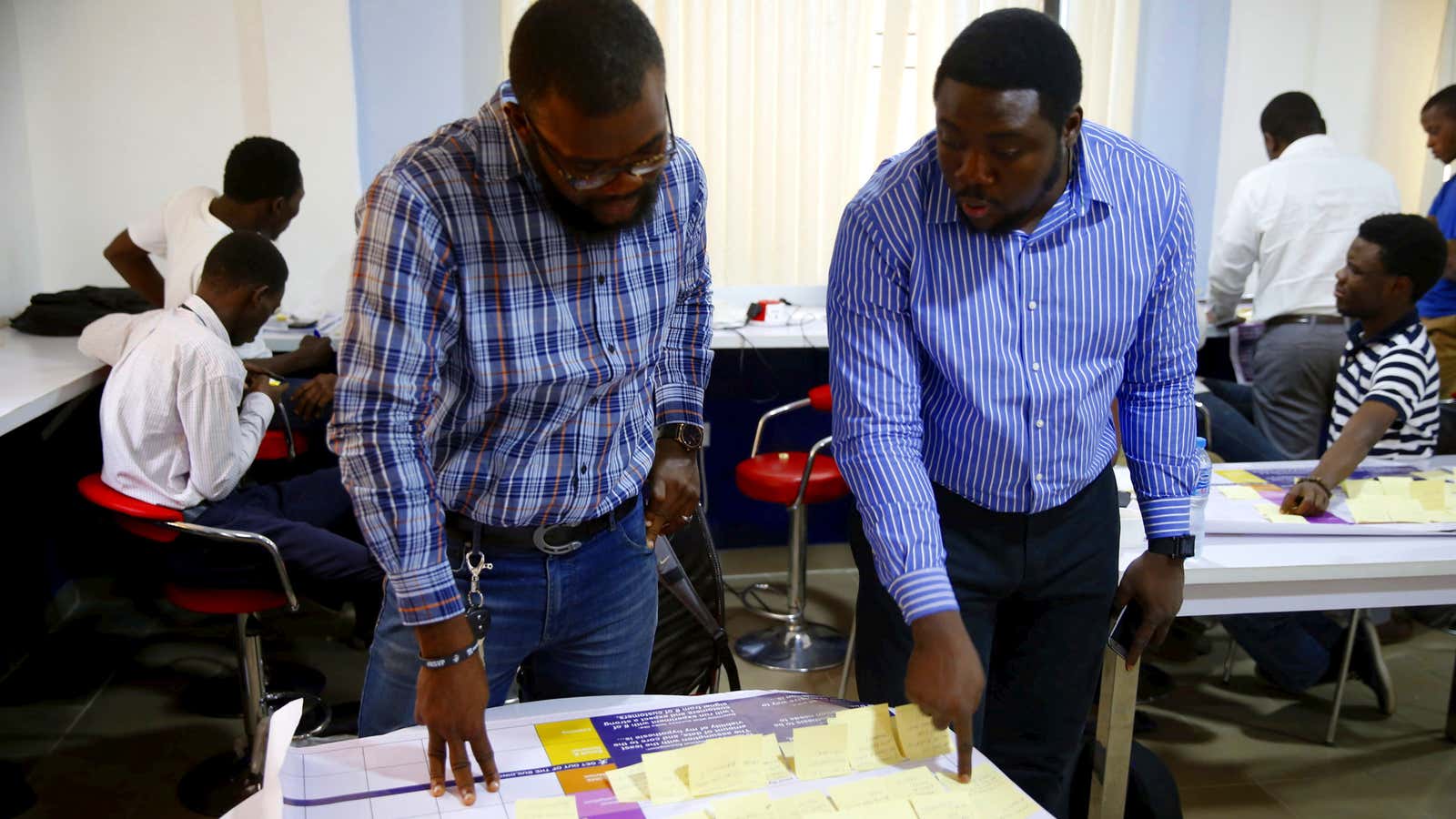 Software developers at work in a start-up incubator in Lagos.