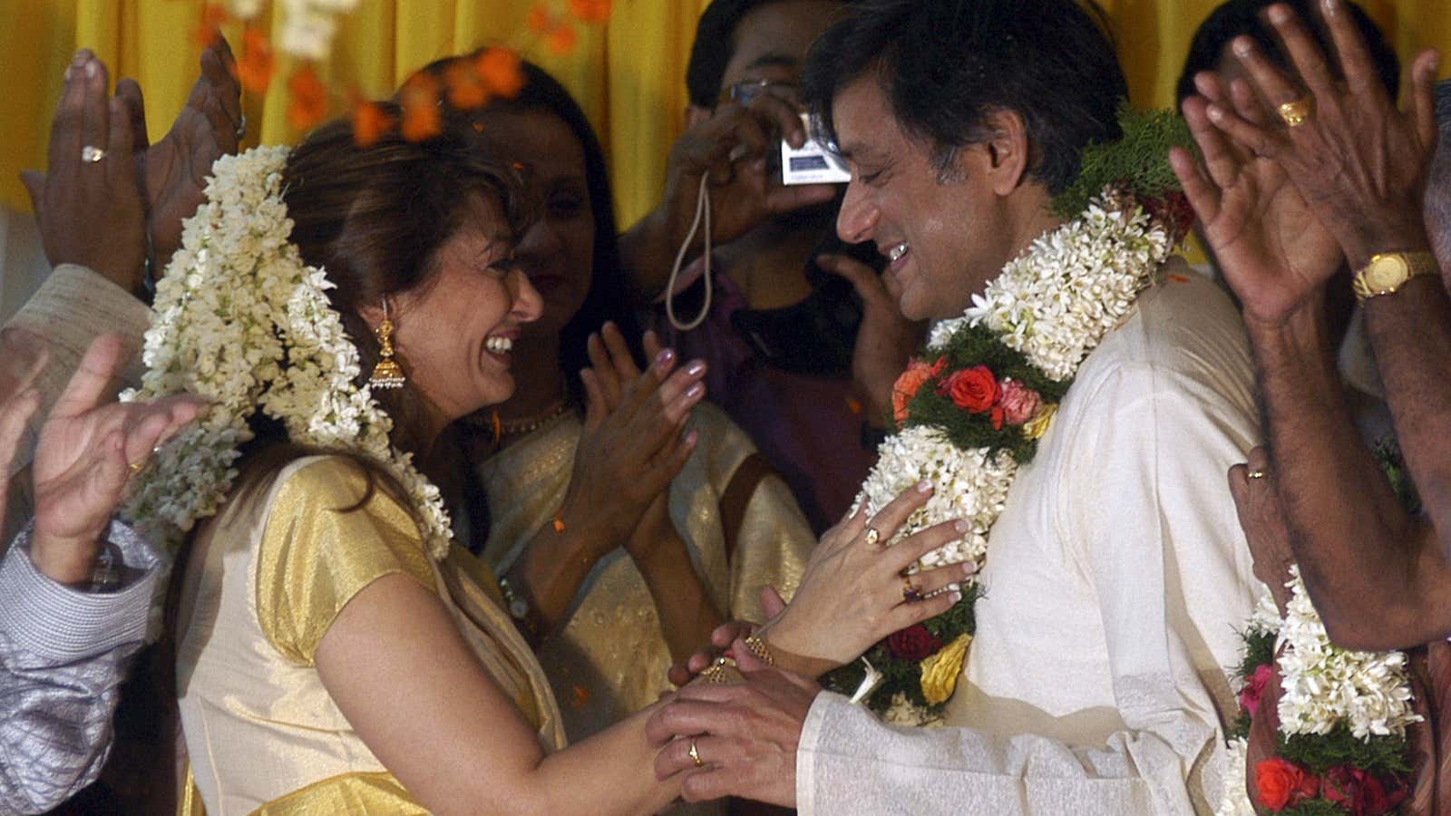 Shashi and Sunanda Tharoor on their wedding day; it was the third marriage for both of them.