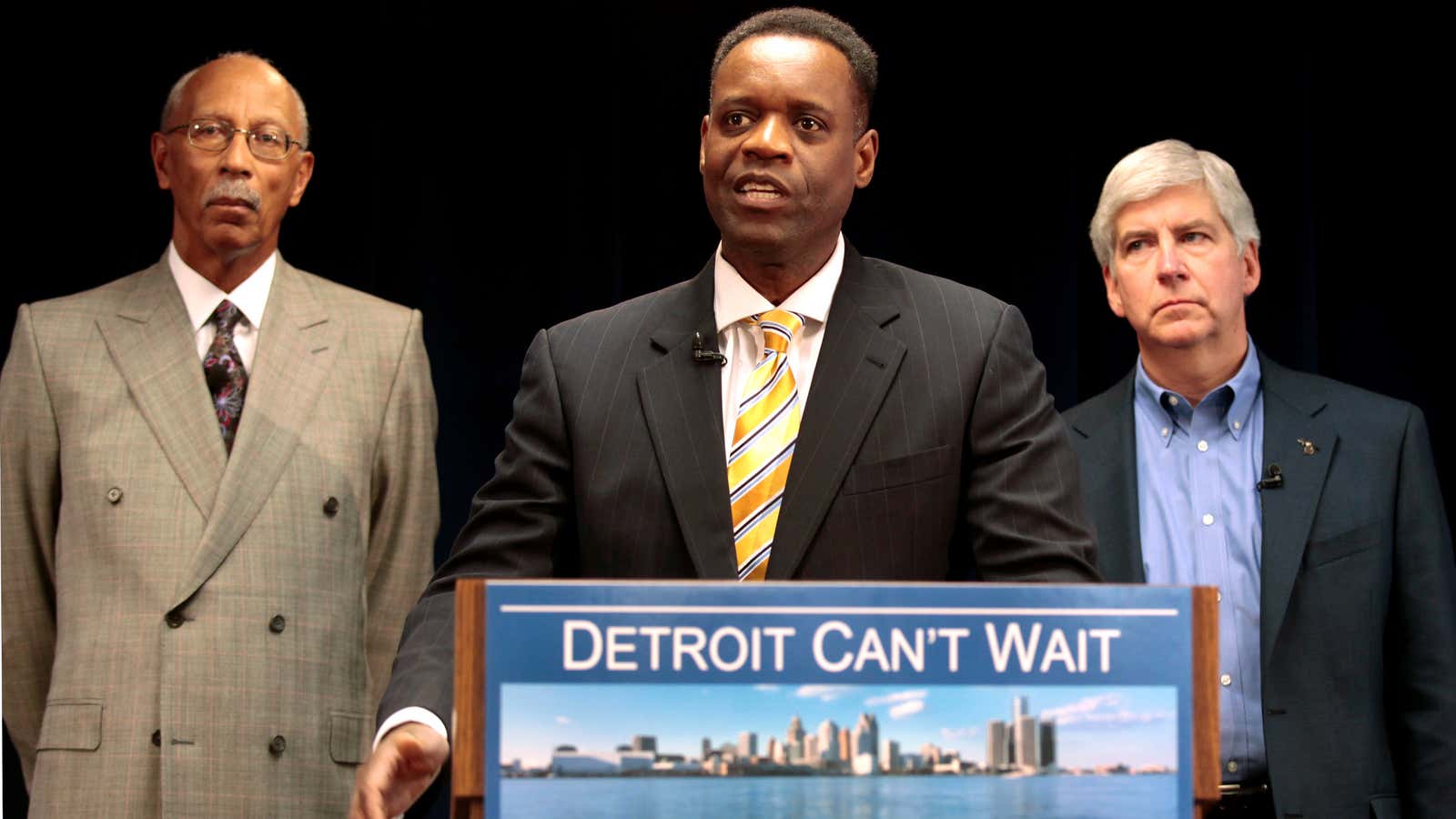 The three horsemen of Detroit’s fiscal apocalypse—Mayor Dave Bing, Emergency Manager Kevyn Orr, and Michigan Governor Rick Snyder.