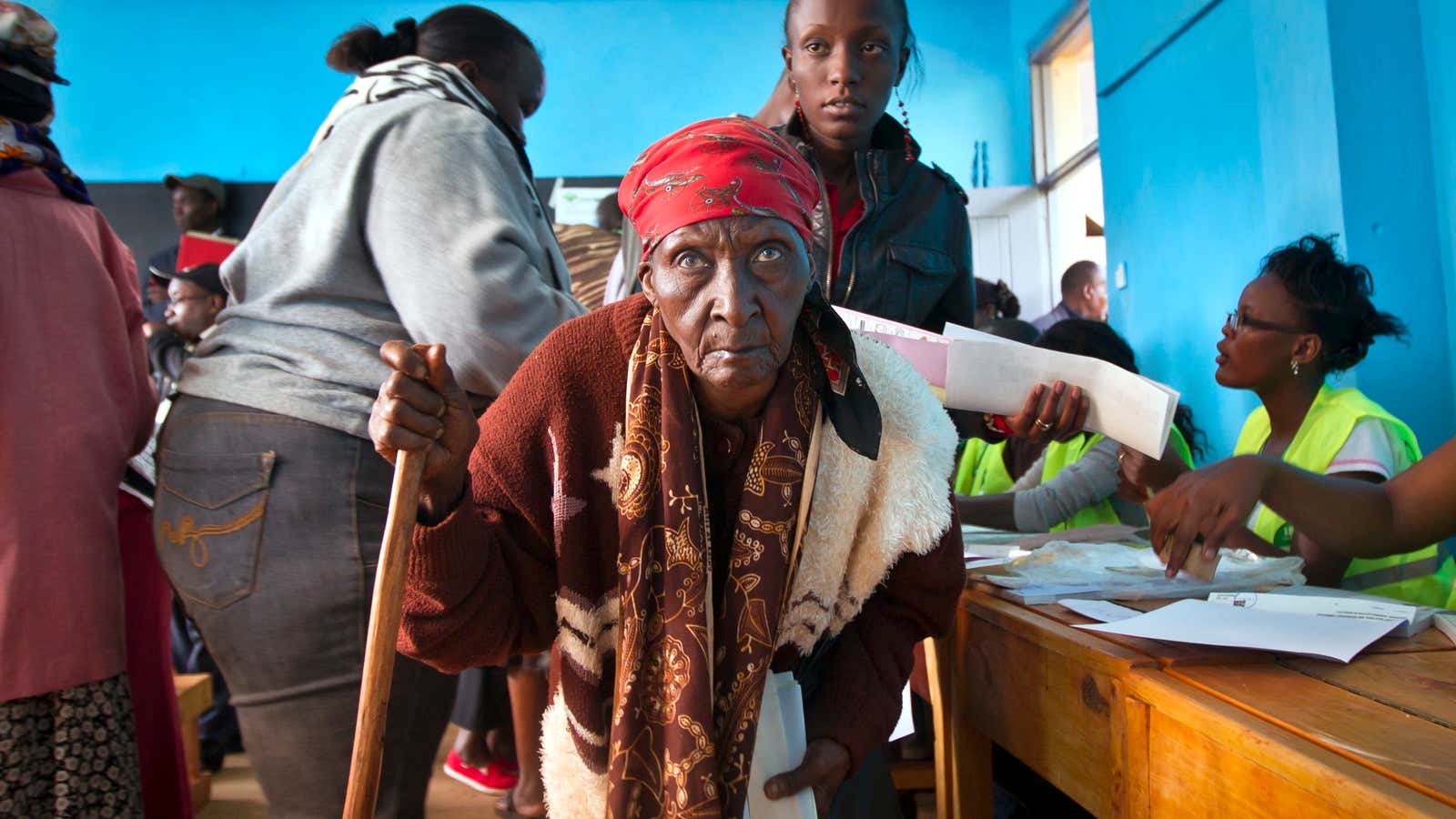 A woman votes at a primary school north of Nairobi, in Kenya, five years after more than 1,000 people were killed in violence spawned by the country’s last national elections.