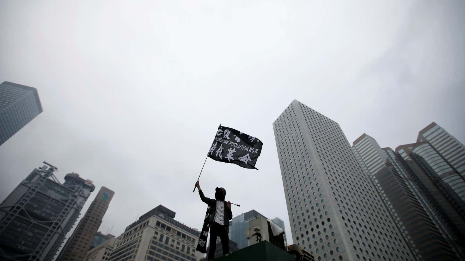 An anti-government protester in Hong Kong.