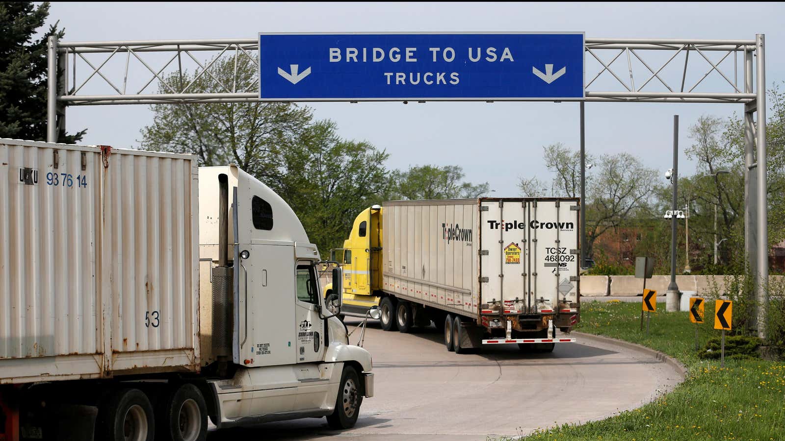 Semi trucks heading for the US from Canada