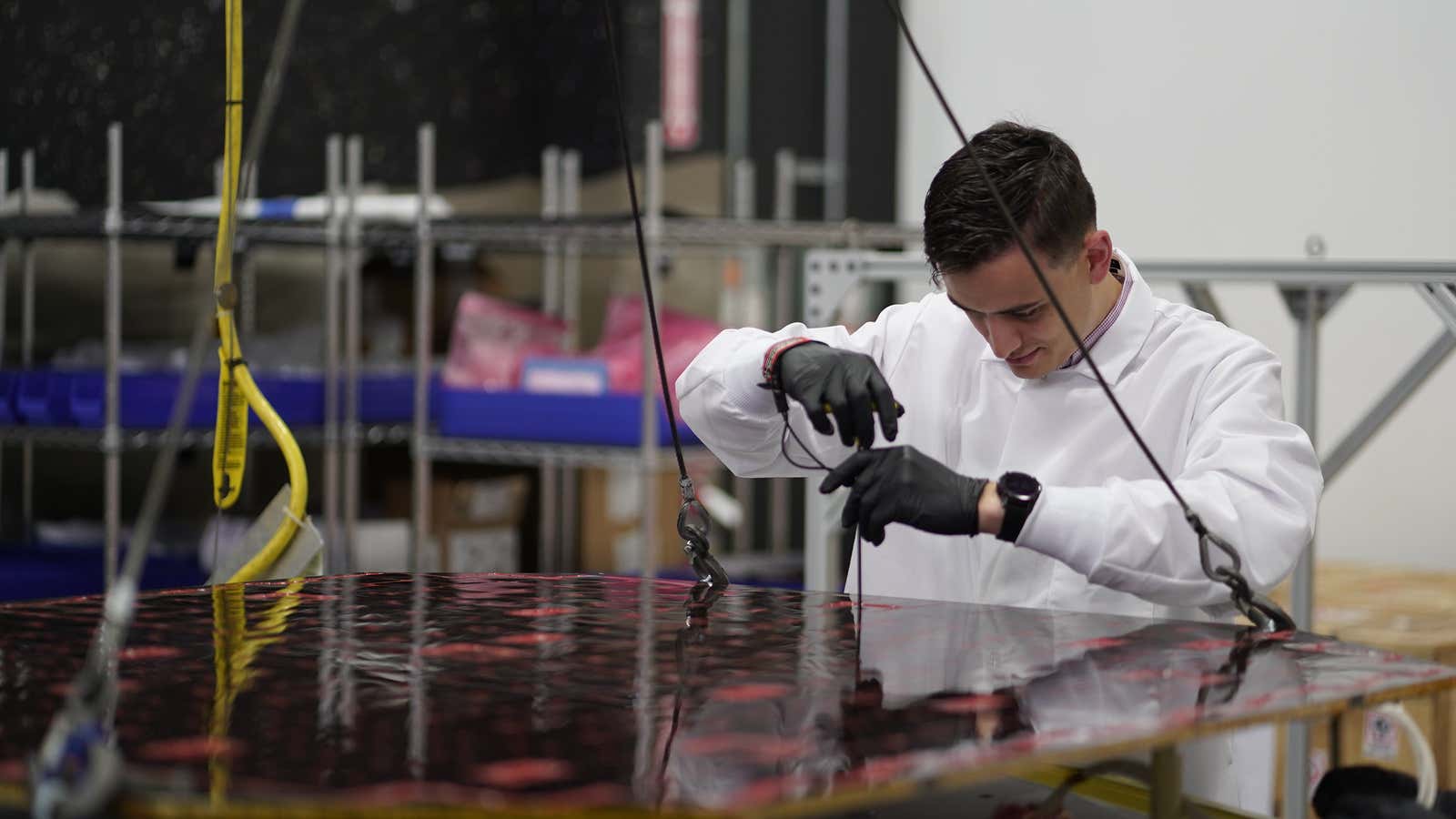 A technician prepares a solar panel that will power Intuitive Machines&#39; first lunar lander. 