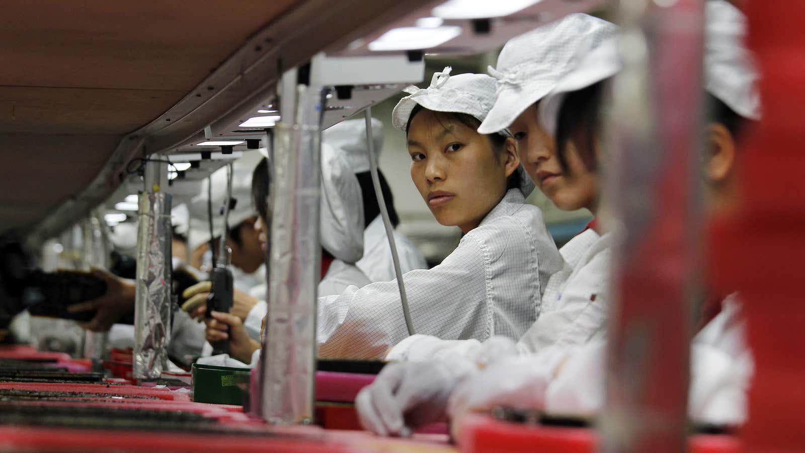 Inside a Foxconn factory.