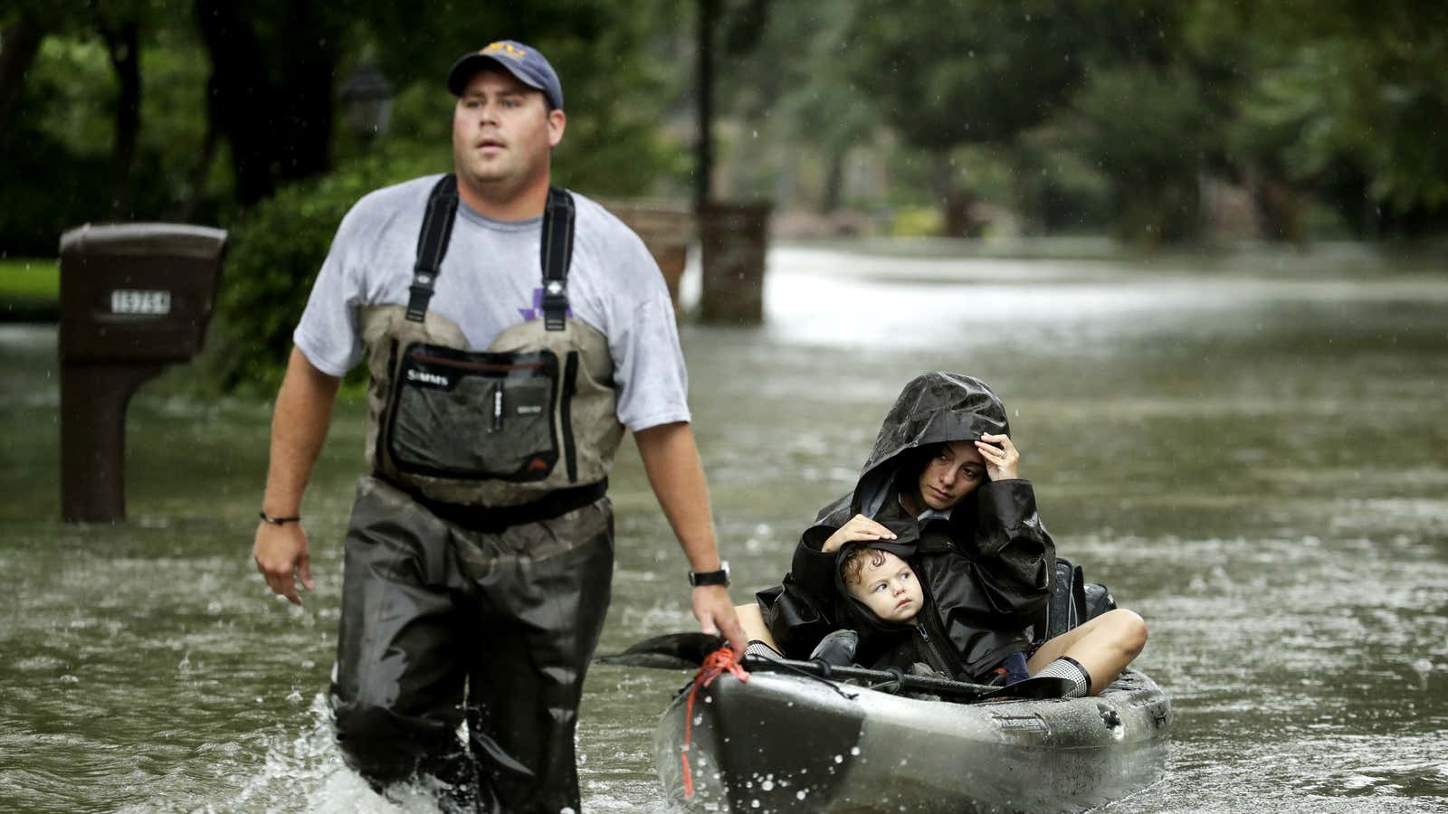 Thousands of people have been arriving on powerboats, kayaks, and jetskis to rescue strangers stranded by Hurricane Harvey.