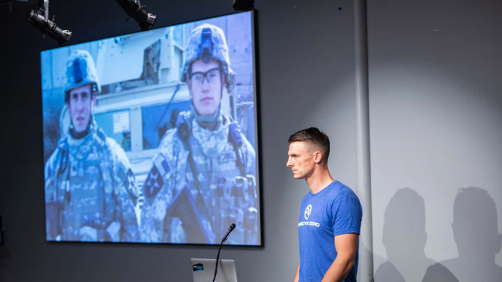 Blake Bassett, co-Founder of Objective Zero, presents at Fast Forwards demo day