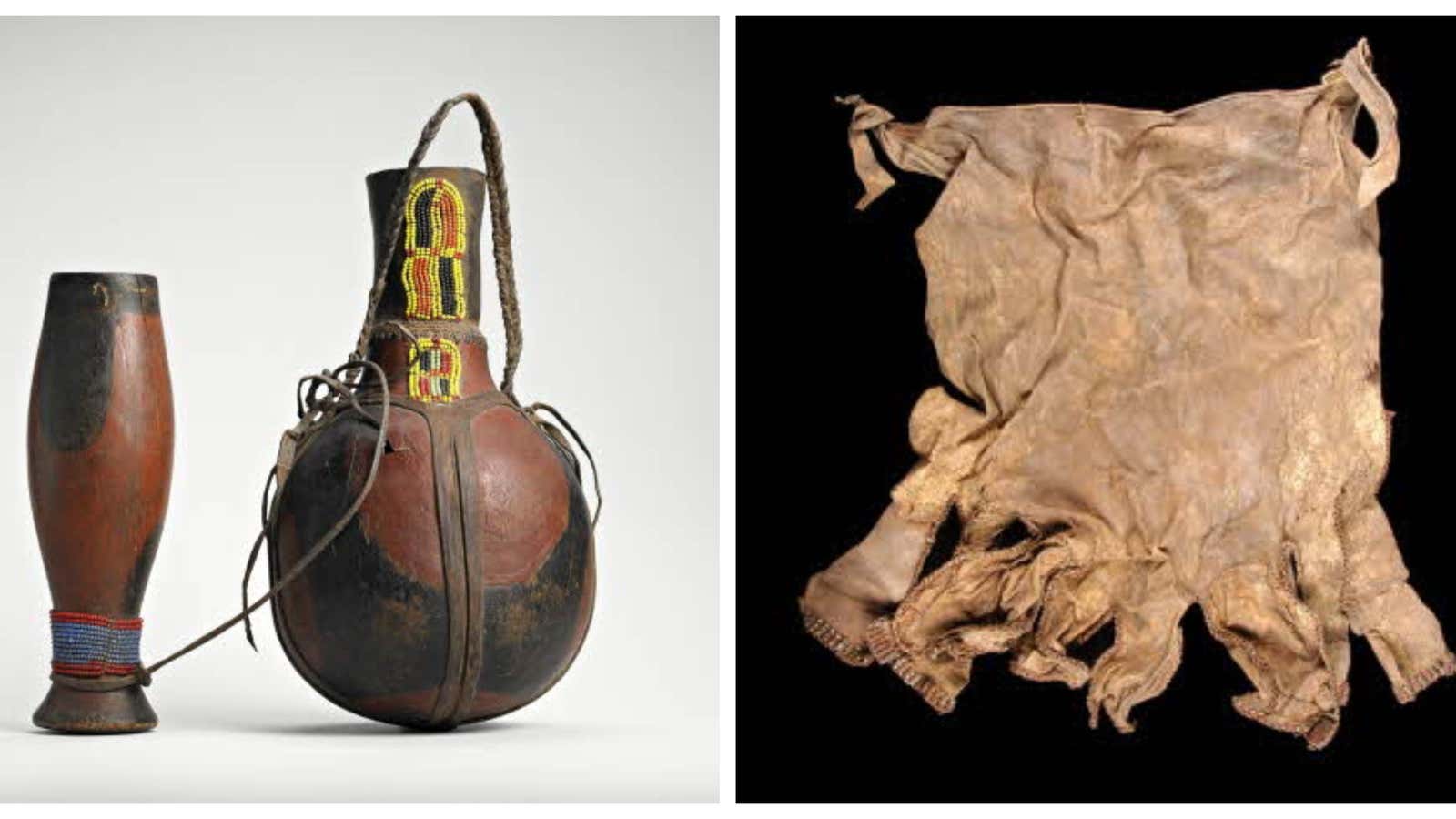 A gourd and goblet, plus a cape from Kenya