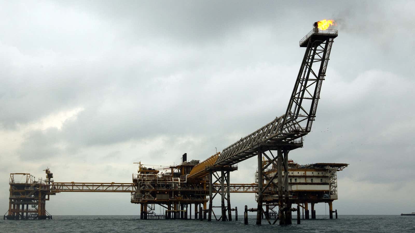 The SPQ1 gas platform is seen on the southern edge of Iran’s South Pars gas field in the Persian Gulf.