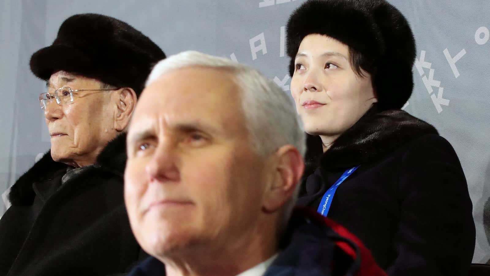 Despite isolating gestures, Pence ended up right in front of the North Korean delegation.