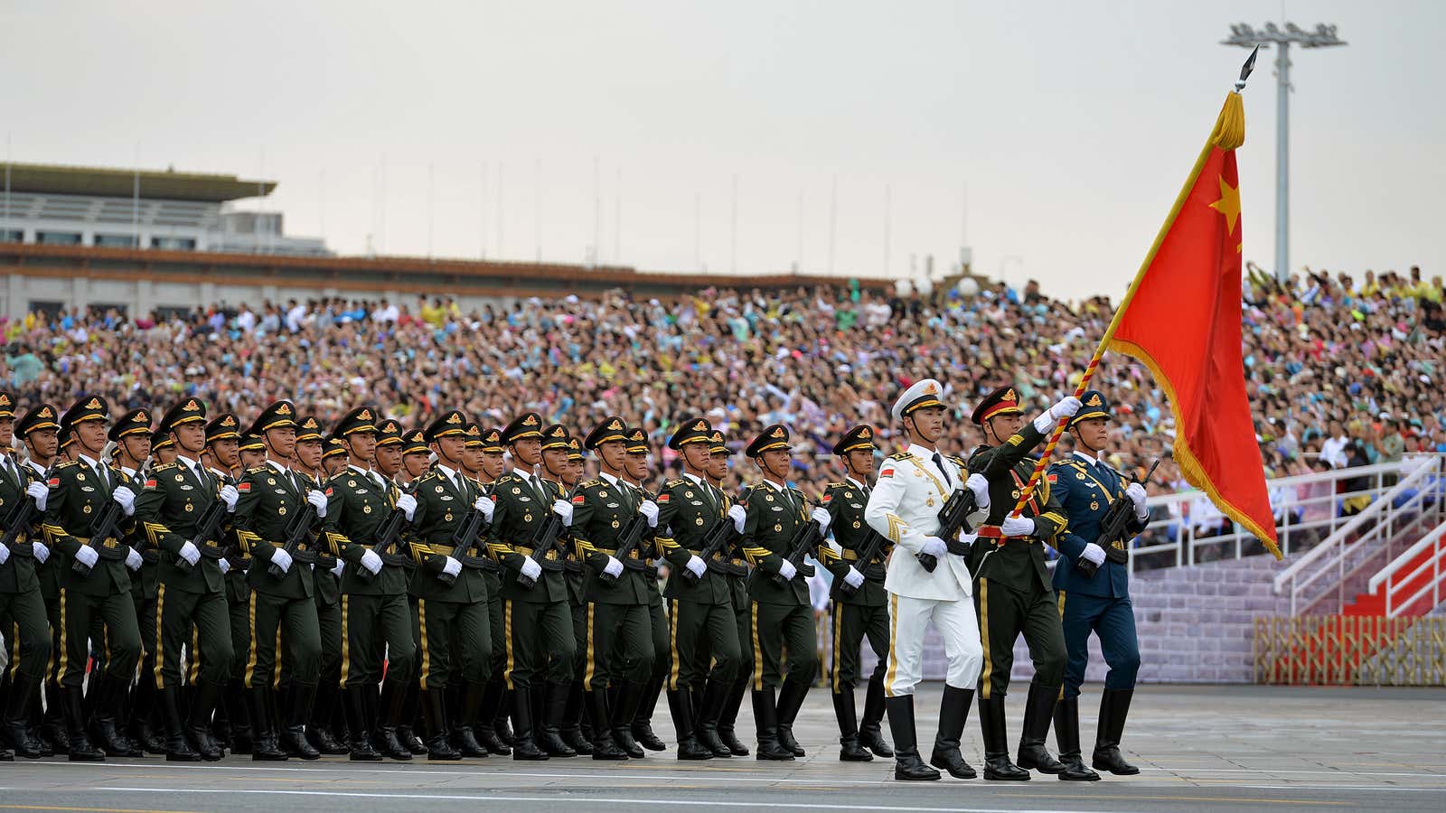 Chinese soldiers prepare for a massive military parade.