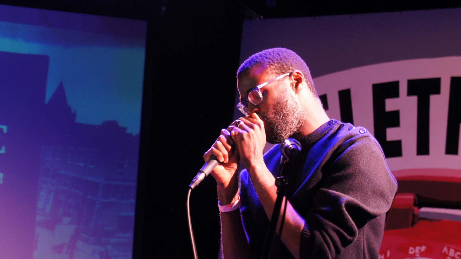 TV on the Radio’s Tunde Adebimpe performing at the People’s Bailout