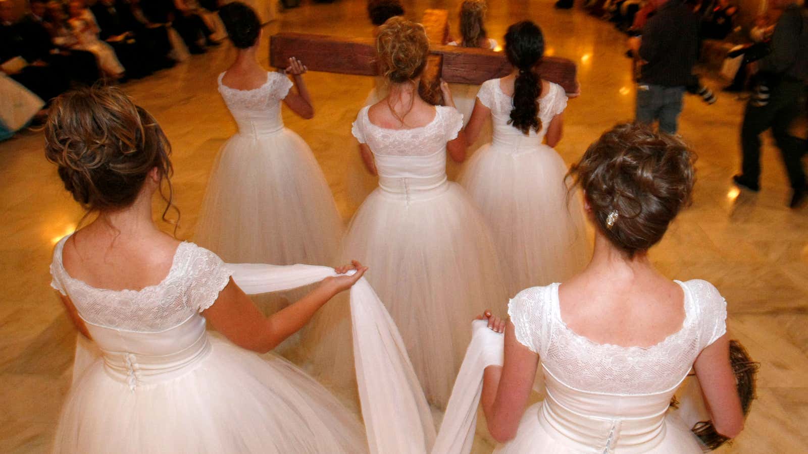 Young American women take part in a Purity Ball.