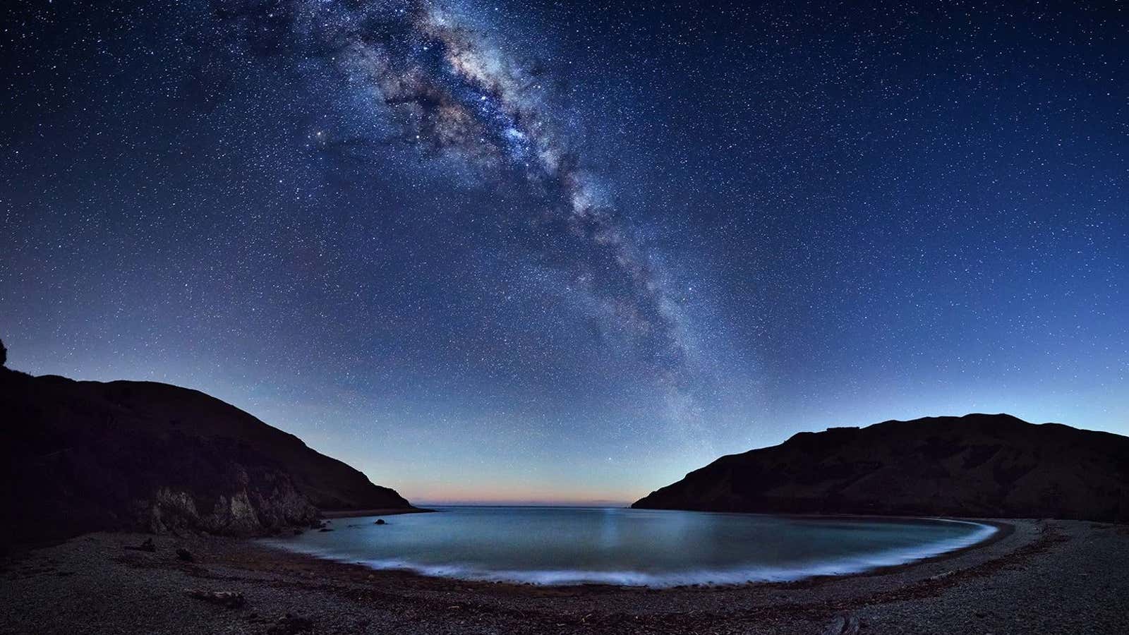 The Milky Way over Cable Bay, New Zealand.