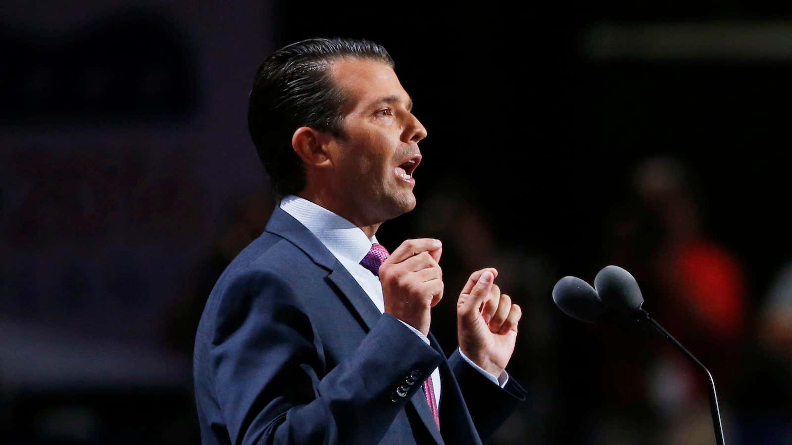 Donald Trump Jr. addresses the Republican National Convention in Cleveland on July 19.