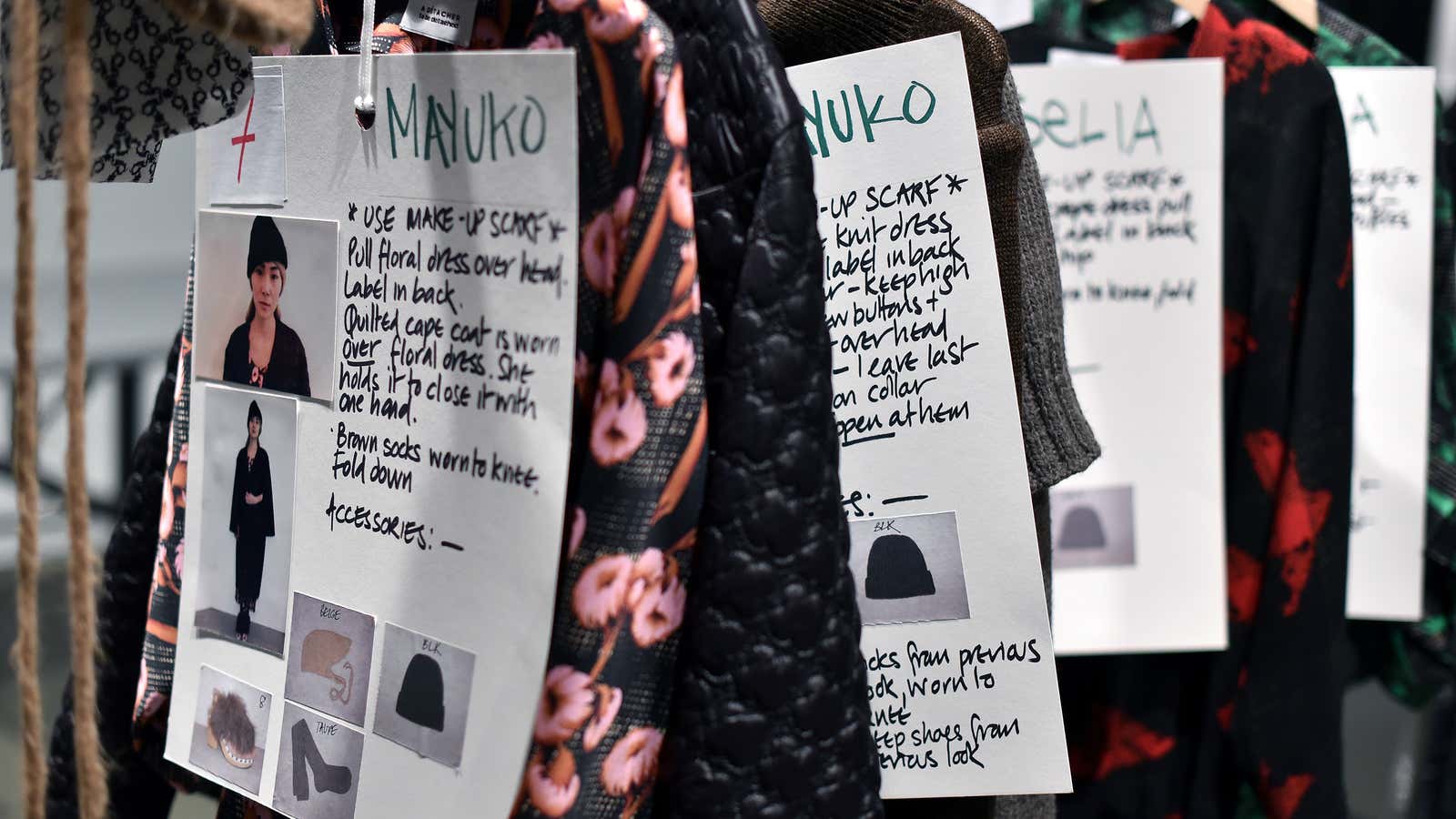 Backstage styling notes at A Détacher’s New York Fashion Week show.