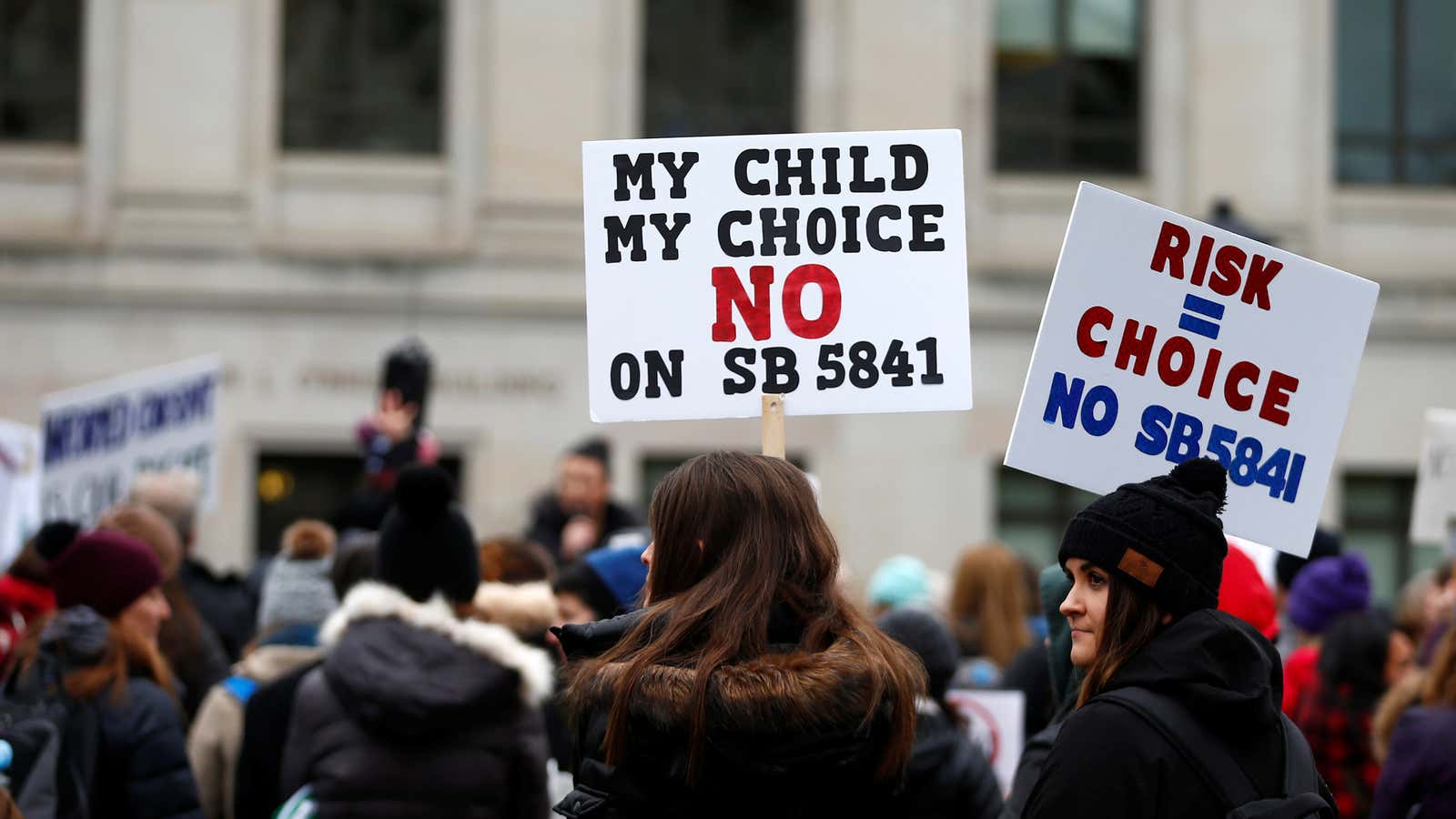 Protesters against mandatory vaccinations participate in the “March for Medical Freedom” in Olympia, Washington, U.S., Feb. 20, 2019.