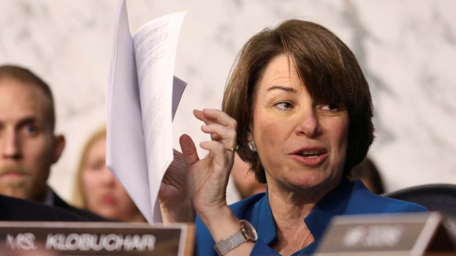 US Senator Amy Klobuchar speaks during Brett Kavanaugh’s confirmation hearing.