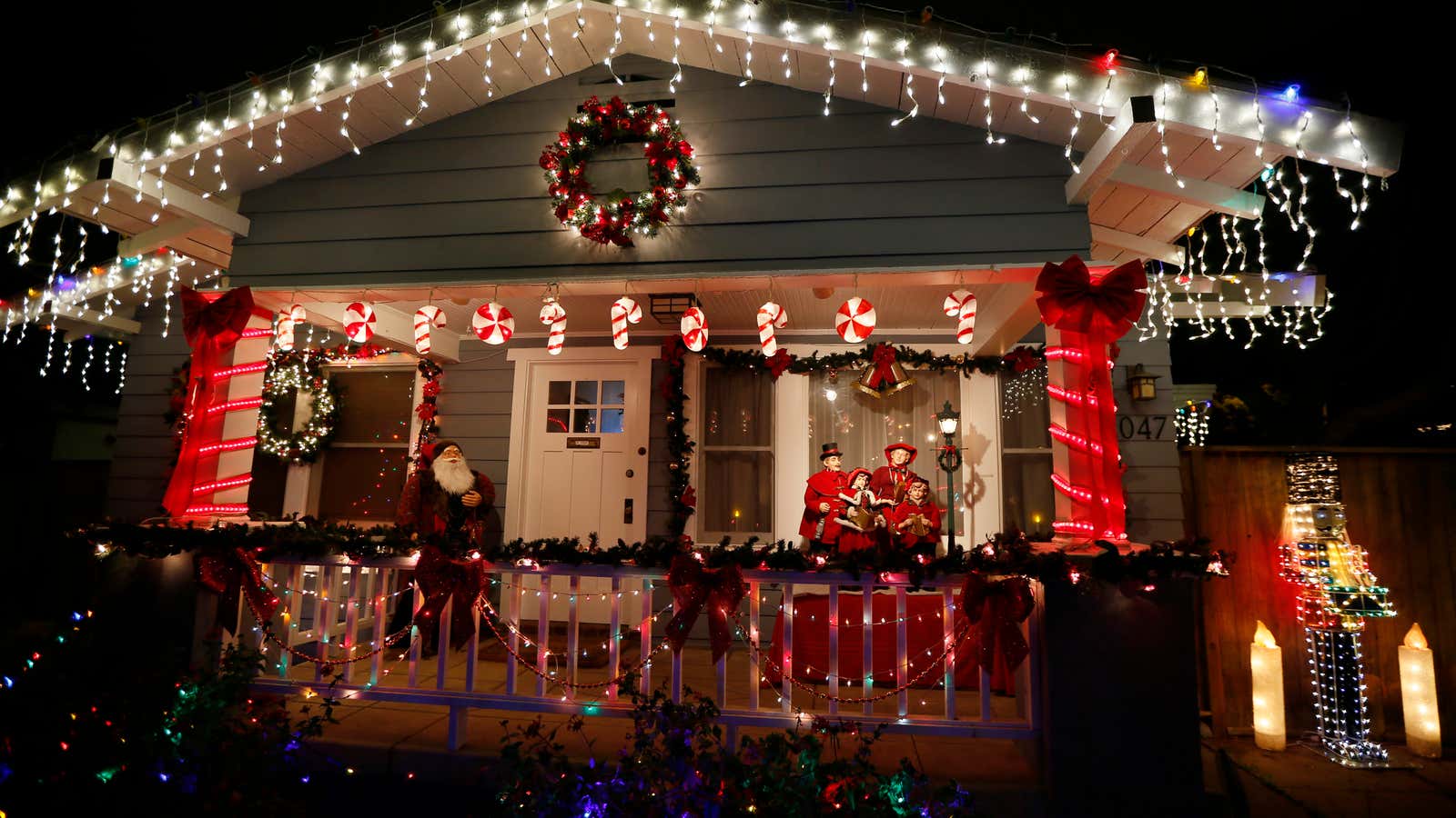 A house decorated with holiday lights, like many others.