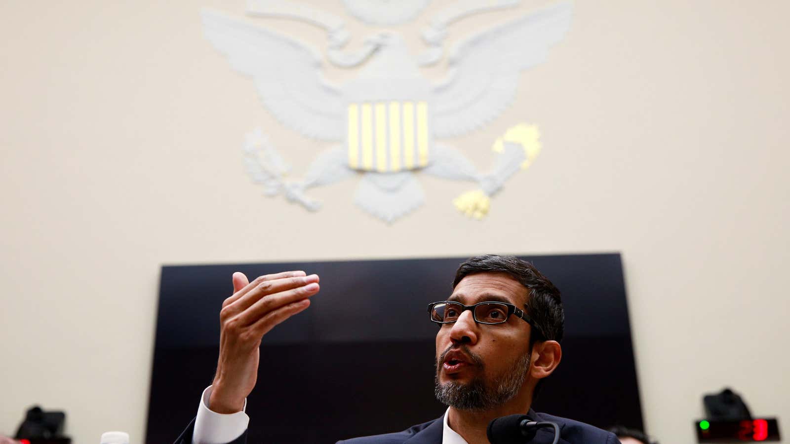 Google CEO Sundar Pichai testifies at a House Judiciary Committee hearing examining Google and its Data Collection, Use and Filtering Practices on Capitol Hill in Washington, U.S., December 11, 2018.