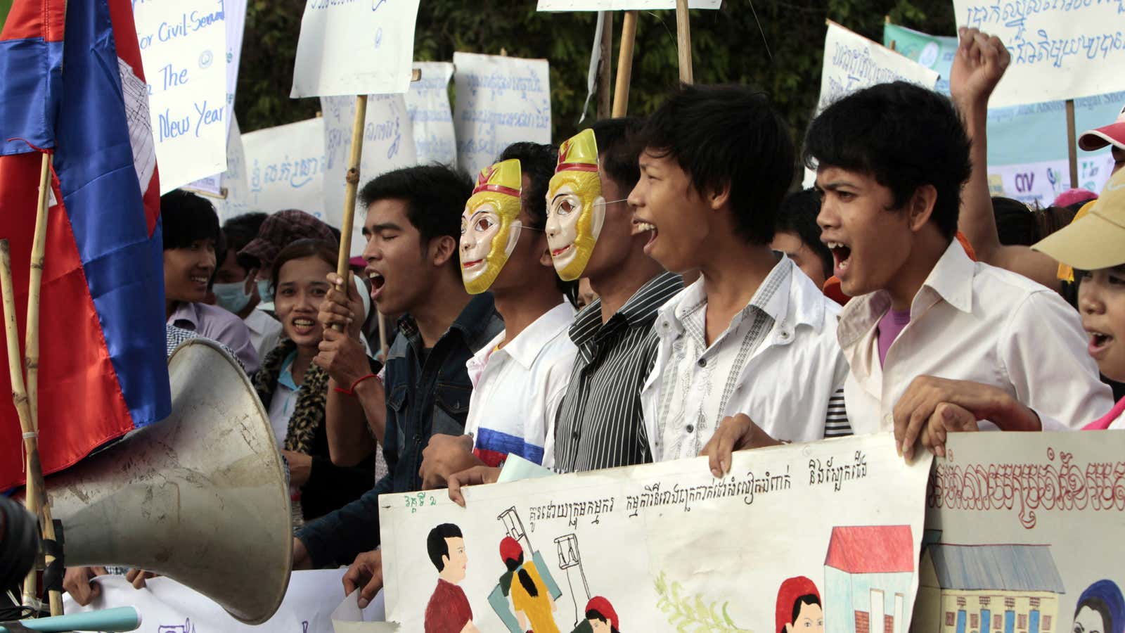 Cambodian garment factory workers stage a rally to mark the May Day in Phnom Penh.