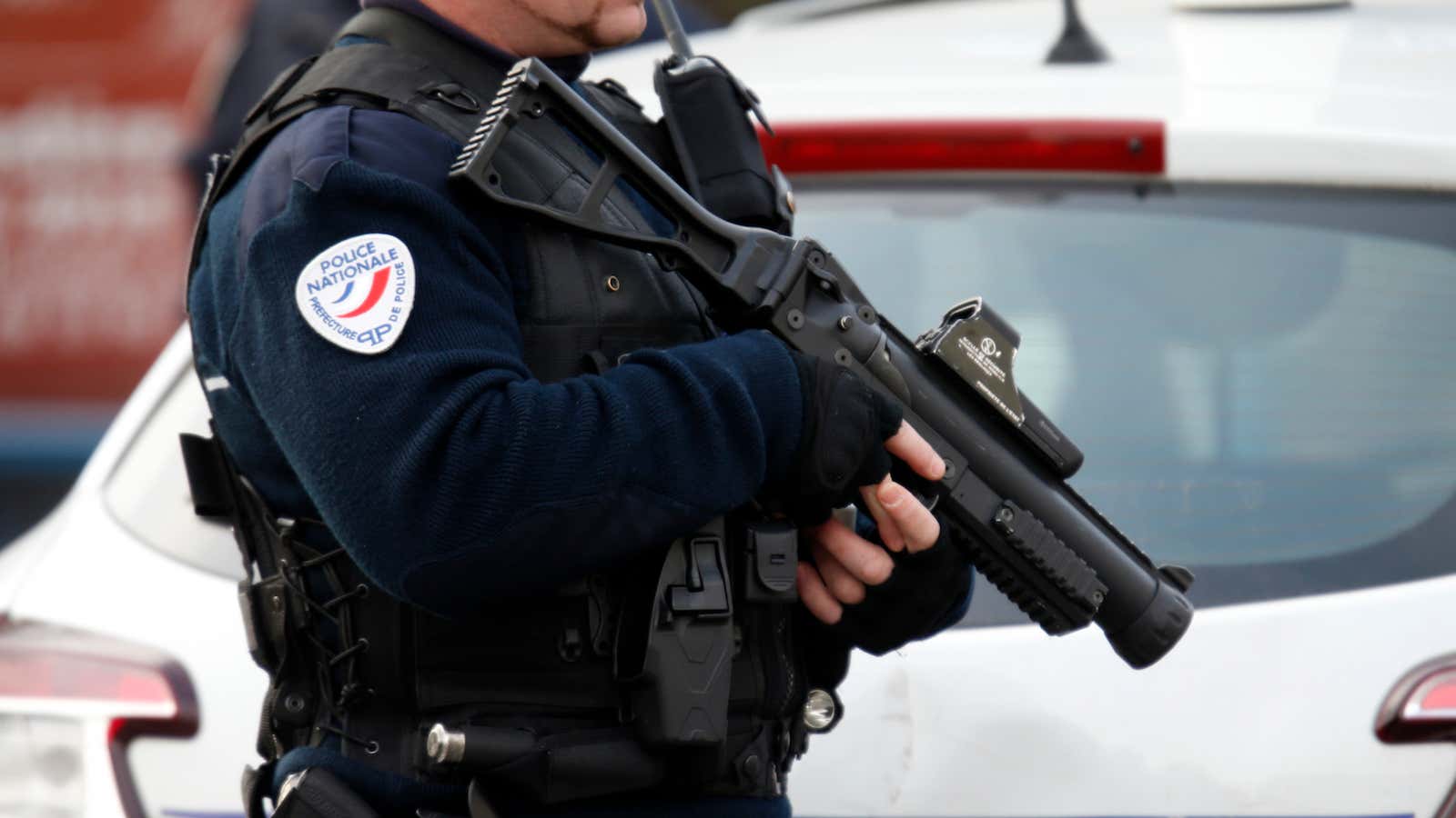 French police were on the scene after a teacher was stabbed at an Aubervilliers school this morning.