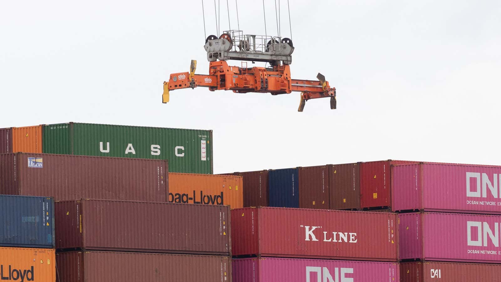  The container ship &quot;Torrente&quot; unloads in Rotterdam&#39;s harbor, Netherlands, on November 3, 2022.