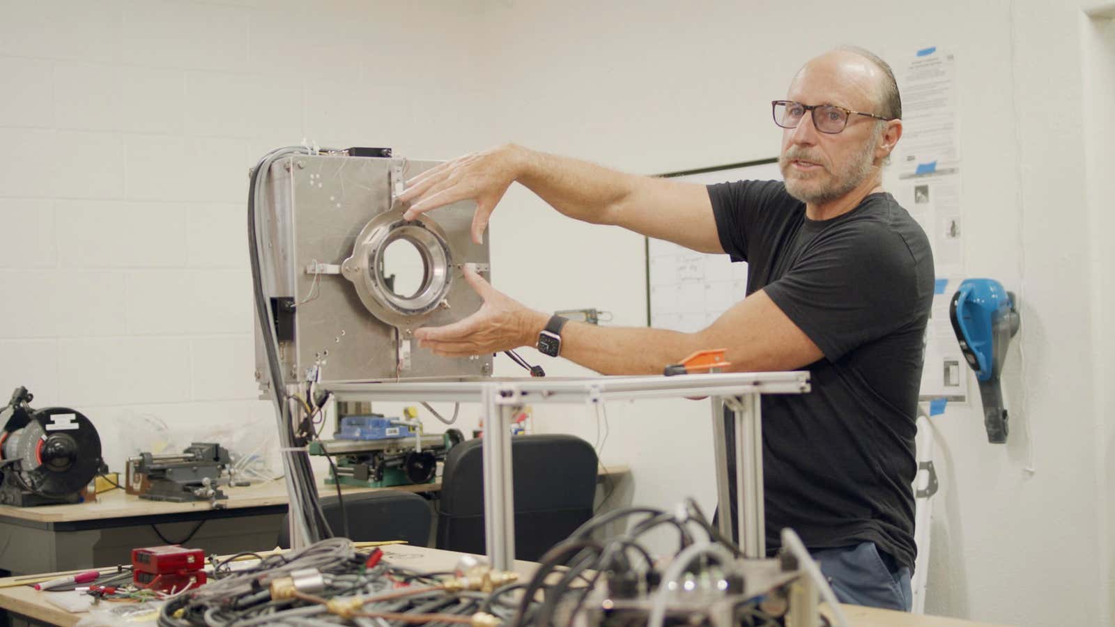 TransAstra CEO Joel Sercel with a prototype of a solar thermal engine.