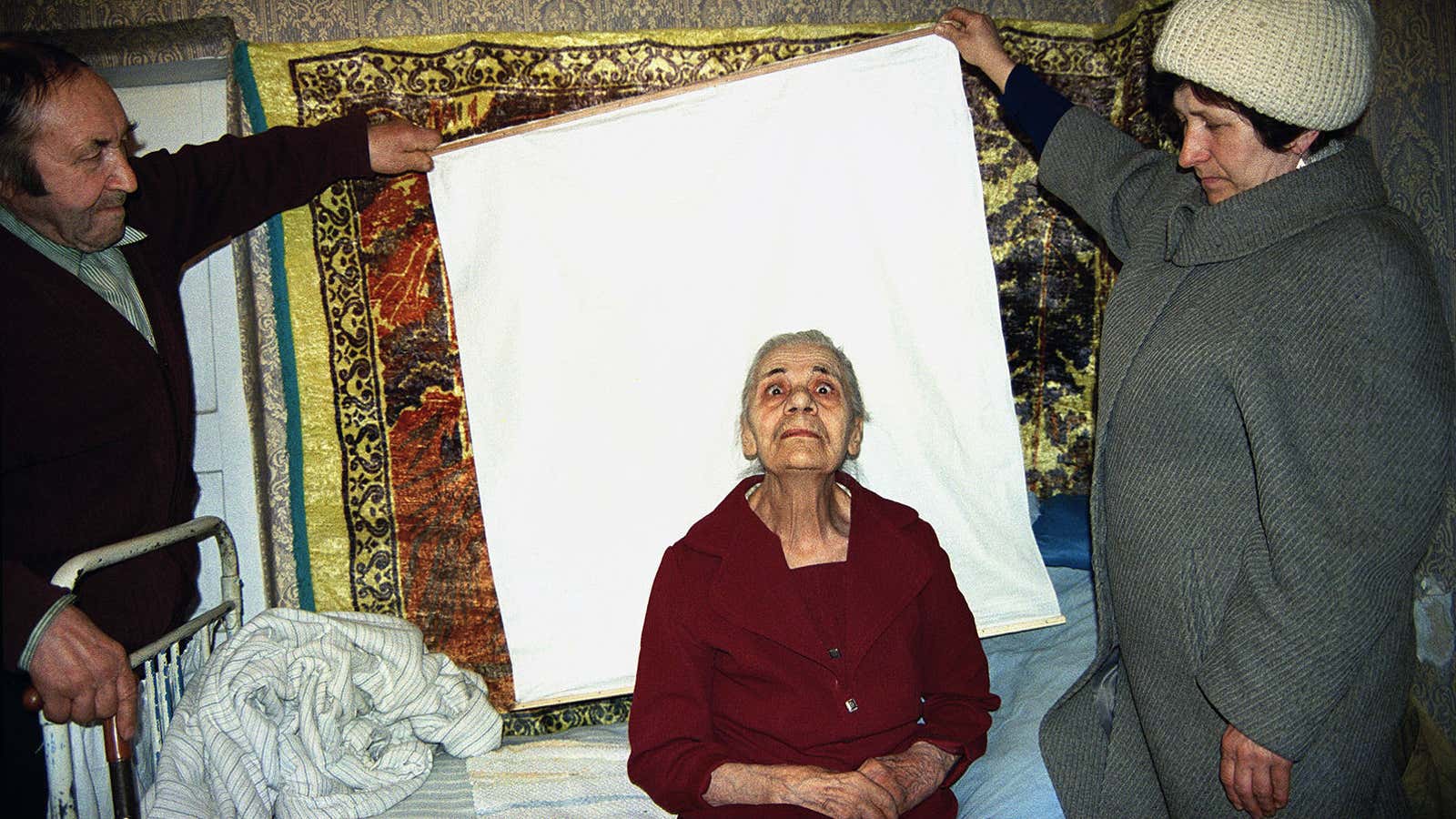 Setting up a passport shot in Luhansk, Ukraine, 1994.