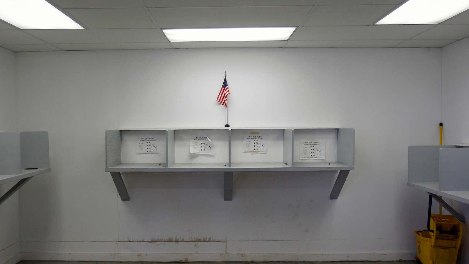 A polling place sits empty in Somerville, Massachusetts.