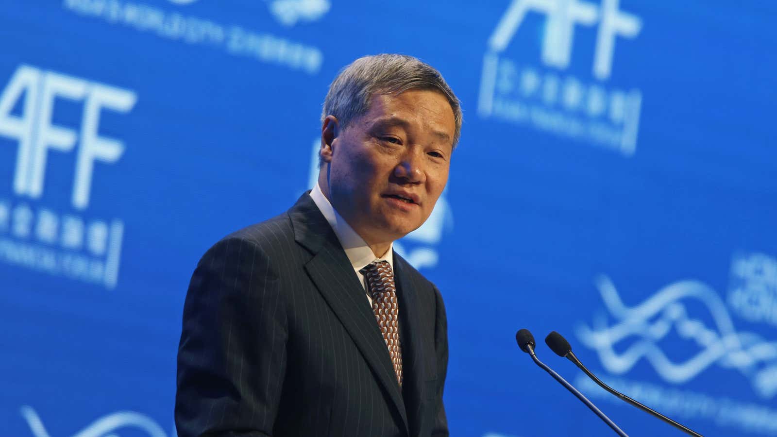 Xiao Gang speaking in Hong Kong in 2015.