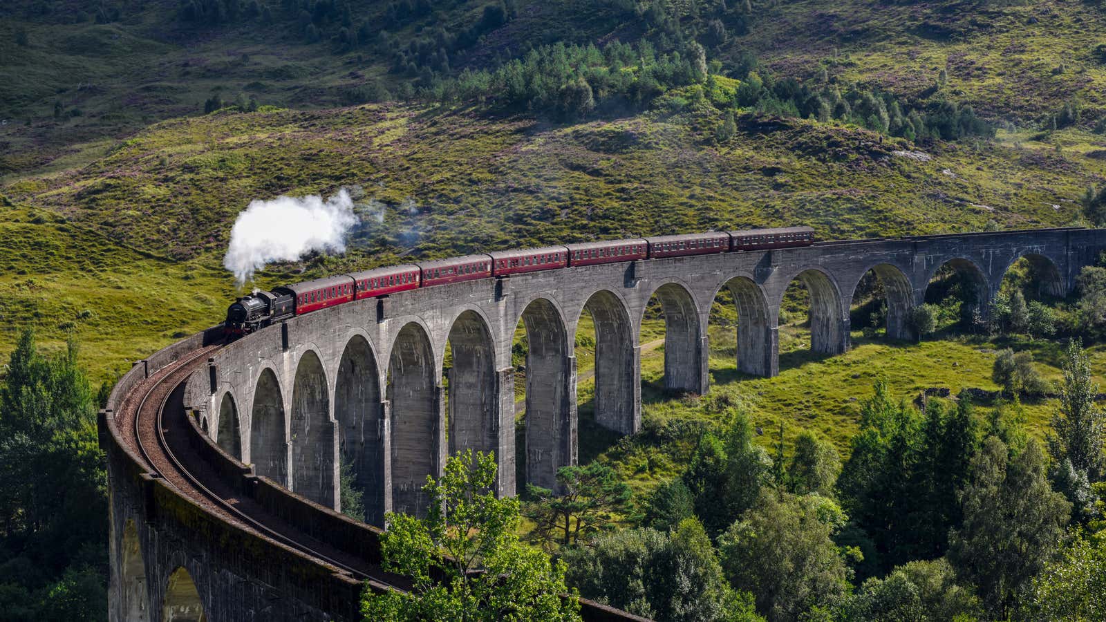 View Of Steam Train On Bridge