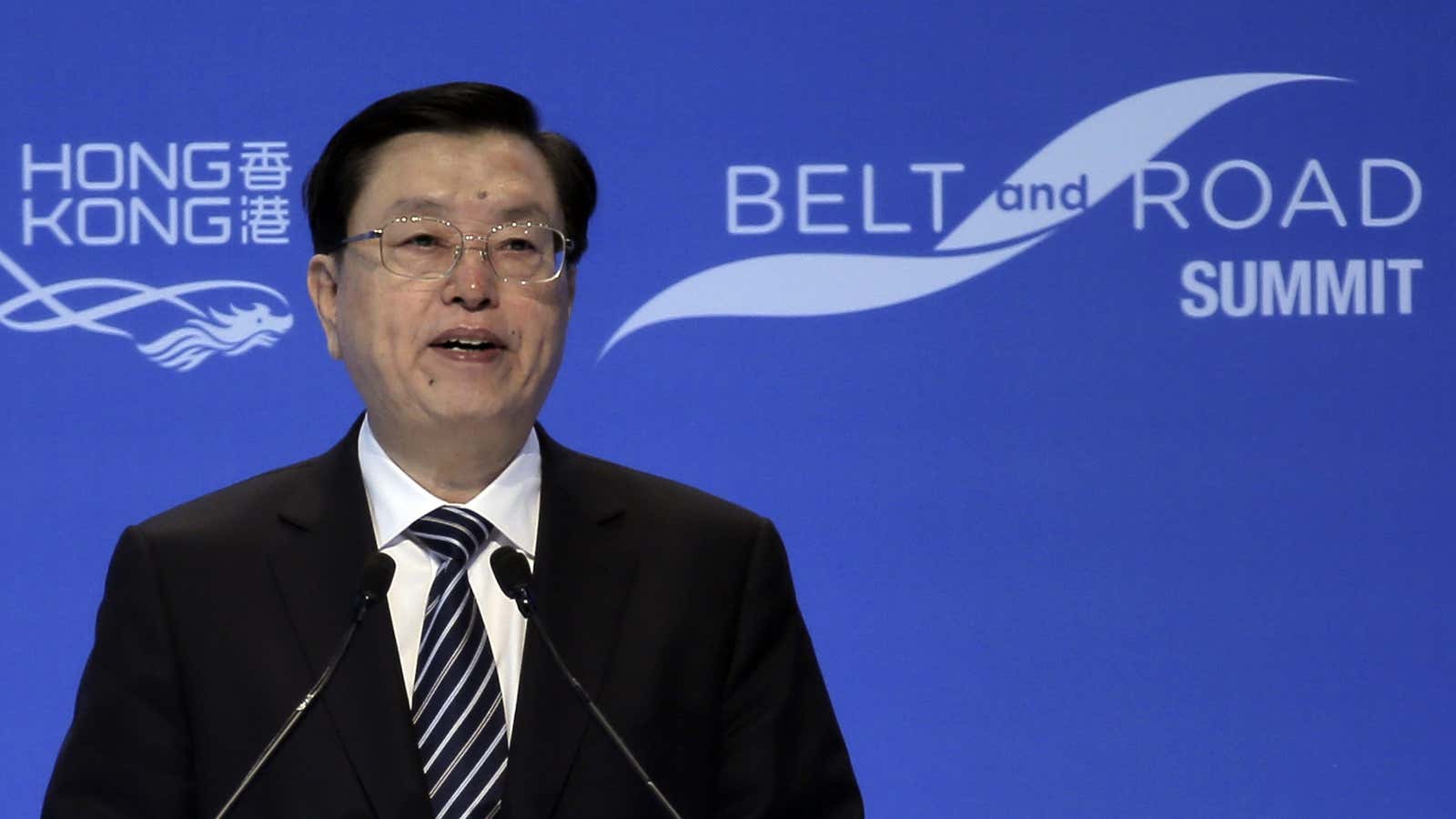 Zhang Dejiang speaks at the Belt and Road Summit in Hong Kong.