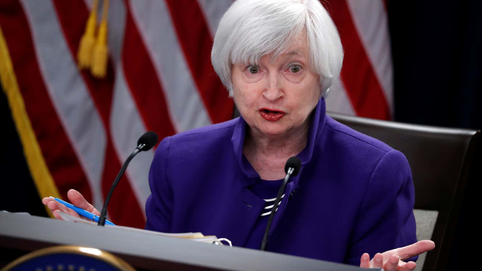 U.S. outgoing Federal Reserve Chair Janet Yellen holds a news conference after a two-day Federal Open Market Committee (FOMC) meeting in Washington, U.S. December 13,…